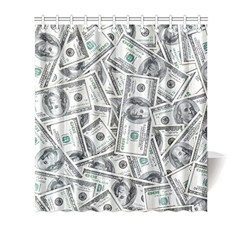 MKHERT Funny Waterproof Shower Curtain Decor Funny Currency Money 100 Dollar Bills Fabric Bathroom Set 66x72 inch