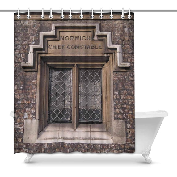 MKHERT Funny Window Old Police Office in Norwich Norfolk Waterproof Shower Curtain Decor Fabric Bathroom Set Hooks 60x72 inch