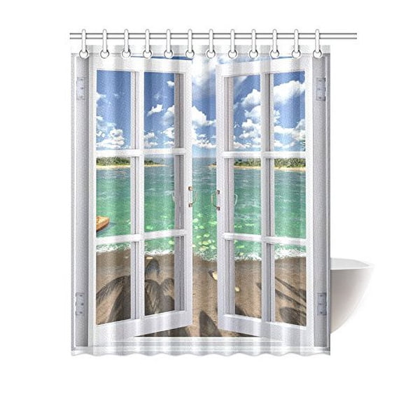 MKHERT Funny Window View of Tropical Home Decor Sea Ocean Waterproof Polyester Bathroom Shower Curtain Bath 60x72 inch