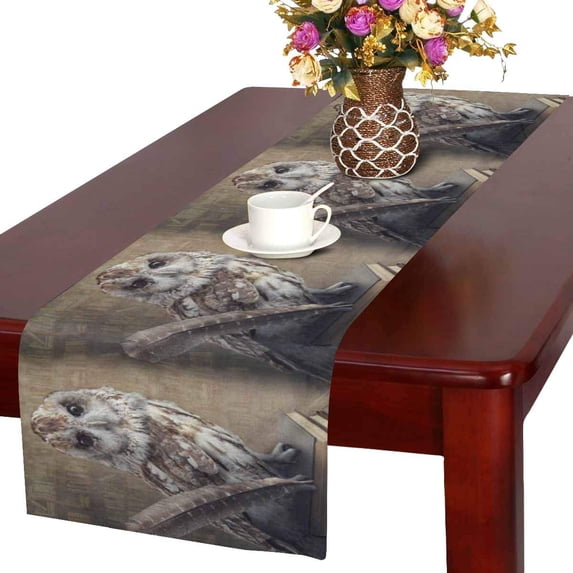 MKHERT Funny Wise Owl Sitting on Books Table Runner Home Decor for Home Kitchen Dining Wedding Party 16x72 Inch