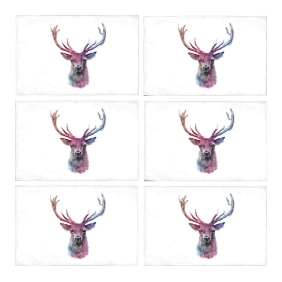 MKHERT Galaxy Watercolor Deer Head Hipster Animals Placemats Table Mats for Dining Room Kitchen Table Decoration 12x18 inch,Set of 6