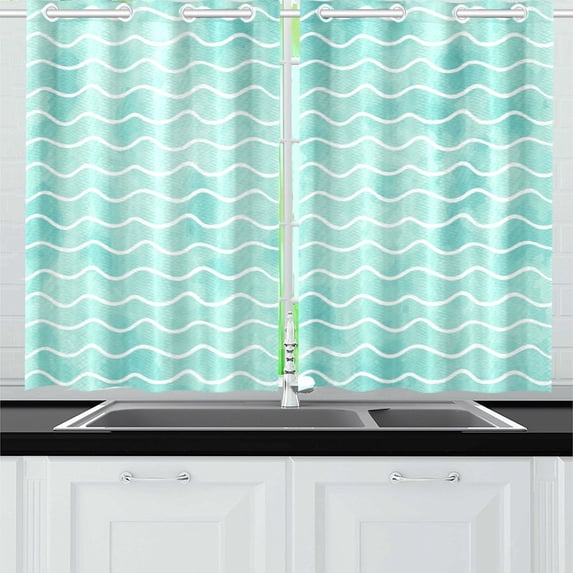 MKHERT Geometric Watercolor Wave Window Curtain Kitchen Curtains Window Treatments 26x39 inch,Set of 2
