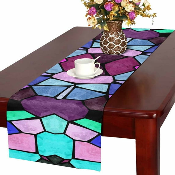MKHERT Glass Kaleidoscope Mosaic Pattern Table Runner For Wedding Party Decoration Kitchen Decor Decoration 14x72 inch