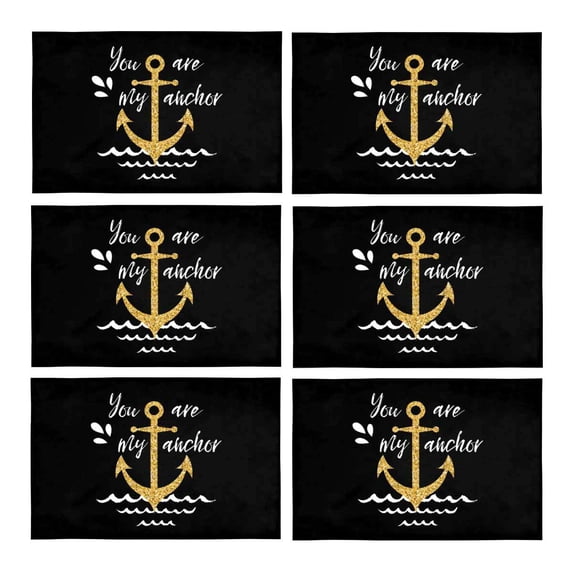 MKHERT Golden Nautical Anchor with Love Quotes You are My Anchor Placemats Table Mats for Dining Room Kitchen Table Decoration 12x18 inch,Set of 6