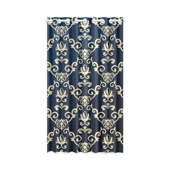 MKHERT Golden Pattern Blue Window Curtain Living Room,Bedroom Window Drapes 52x84 inch