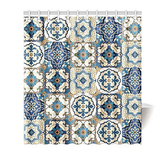 MKHERT Gorgeous Patchwork Moroccan Tile Decor Waterproof Polyester Fabric Shower Curtain Bathroom Sets 66x72 inch