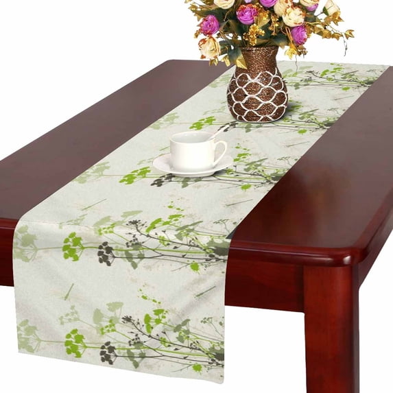 MKHERT Green Grunge Floral Background with Dragonfly and Plants Table Runner Home Decor for Wedding Banquet Decoration 16x72 Inch