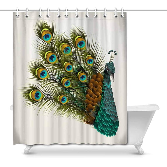 MKHERT Green Peacock Cute Animals Decor Waterproof Polyester Bathroom Shower Curtain Bath Decorations Hooks 66x72 inch