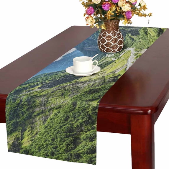 MKHERT Green River Valley Canyon Wide Summer Panorama Alpine Mountain Landscape Table Runner Home Decor for Kitchen Dining Wedding Party 16x72 Inch