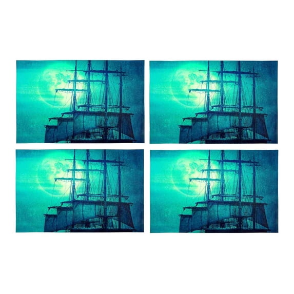 MKHERT Grunge Old Pirate Ship Sails and The Moon Placemats Table Mats for Dining Room Kitchen Table Decoration 12x18 inch,Set of 4
