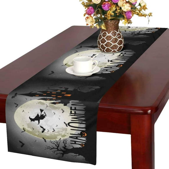 MKHERT Halloween Background of Witch On The Full Moon Table Runner for Office Kitchen Dining Wedding Party Banquet 16x72 Inch