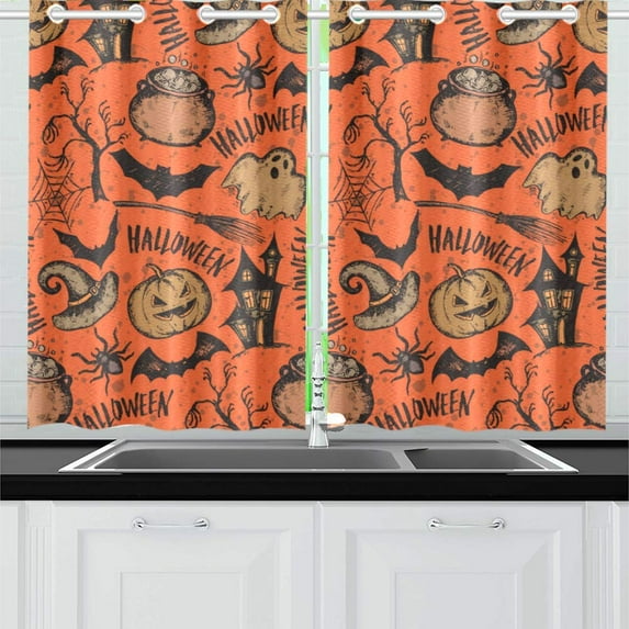 MKHERT Halloween Bat, Pumpkin Window Curtains Kitchen Curtain Room Bedroom Drapes Curtains 26x39 inch, 2 Piece