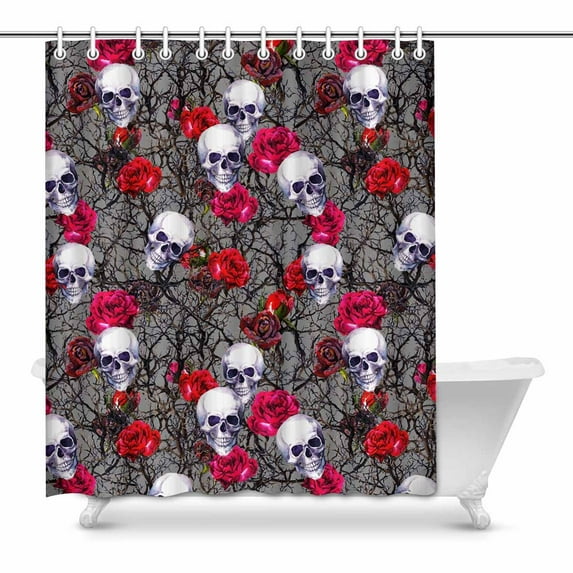 MKHERT Halloween Decor Skulls Red Rose Flowers and Branches Home Decor Waterproof Polyester Fabric Shower Curtain Bathroom Sets 60x72 inch