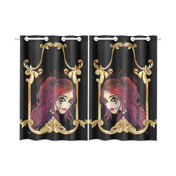 MKHERT Halloween Girl Blackout Window Curtain Kitchen Curtain 26x39 inch, 2 Panels