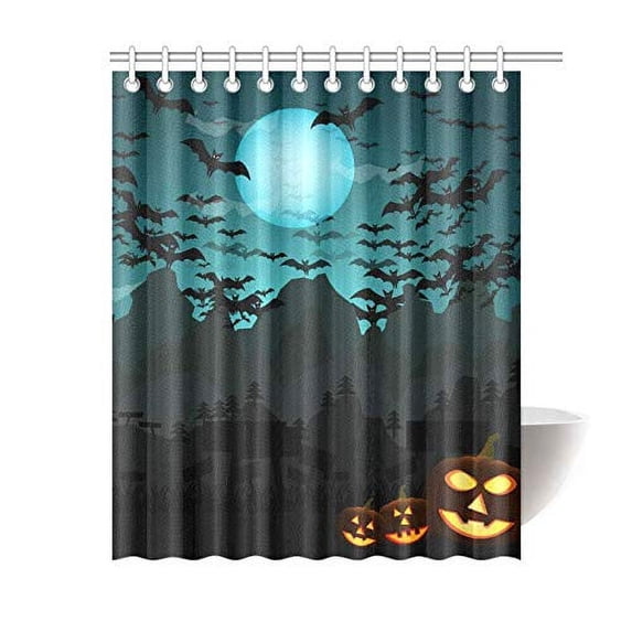 MKHERT Halloween Moon and Bats Polyester Fabric Bathroom Shower Curtain 60x72 inch