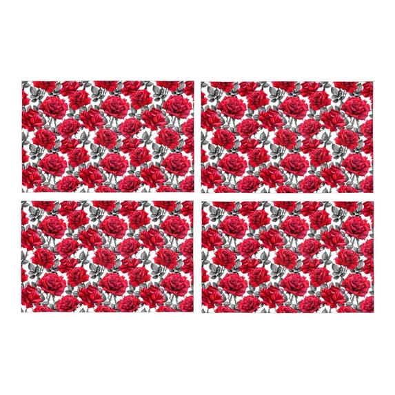 MKHERT Halloween Red Roses and Black Leaves Vintage Gothic Medieval Placemats Table Mats for Dining Room Kitchen Table Decoration 12x18 inch,Set of 4