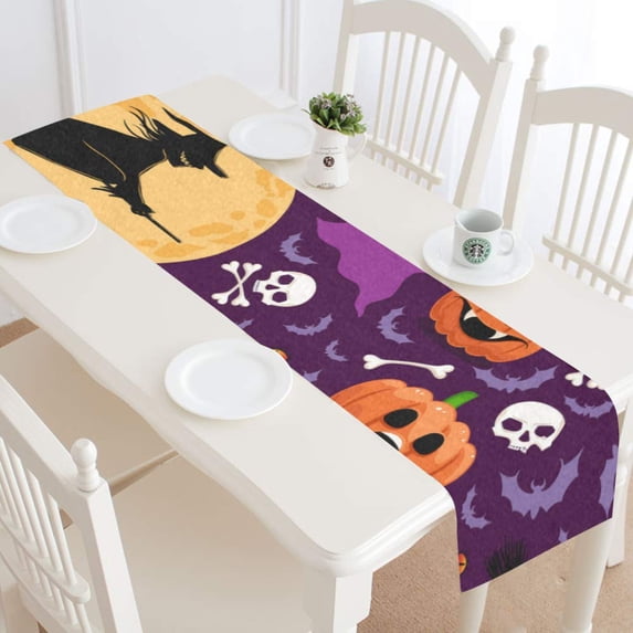 MKHERT Halloween with Pumpkins Table Runner for Office Kitchen Dining Room Wedding Party 16x72 inch