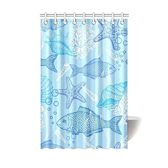 MKHERT Hand Drawn Marine Life Polyester Fabric Bathroom Shower Curtain 48x72 inch