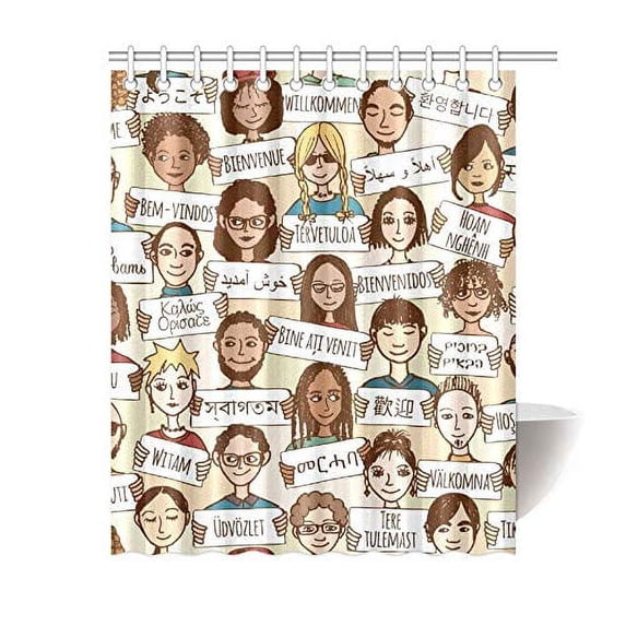 MKHERT Hand Drawn People Polyester Fabric Bathroom Shower Curtain 60x72 inch