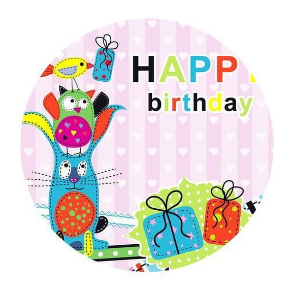 MKHERT Happy Birthday Print Colorful Owl Picture Round Mousepad Mat For Mouse Mice Size 7.87x7.87 inches