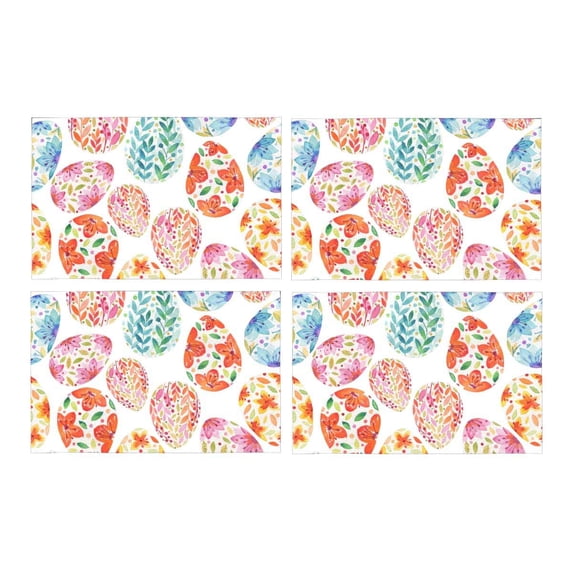 MKHERT Happy Easter Watercolor Multi-Colored Easter Eggs Placemats Table Mats for Dining Room Kitchen Table Decoration 12x18 inch,Set of 4