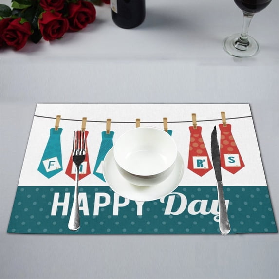 MKHERT Happy Father's Day with Blue Bow Tie Placemats Table Mats for Dining Room Kitchen Table Decoration 12x18 inch,Set of 4