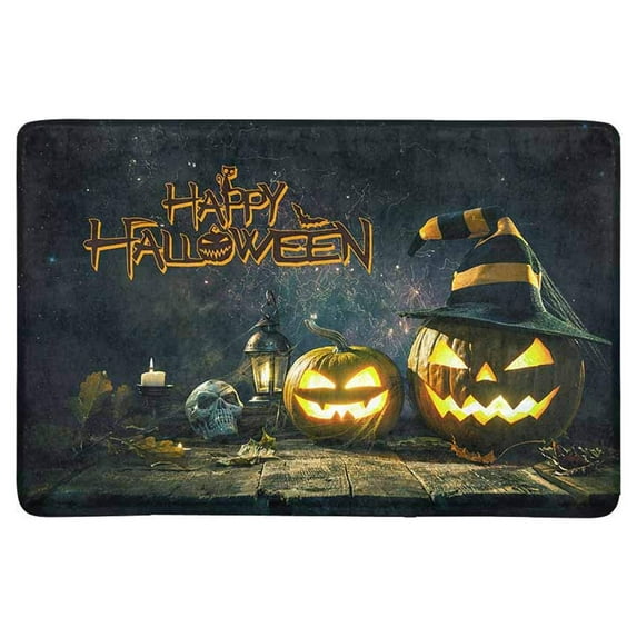 MKHERT Happy Halloween Decoration Pumpkin Jack Lantern with Burning Candles Doormat Rug Home Decor Floor Mat Bath Mat 23.6x15.7 inch