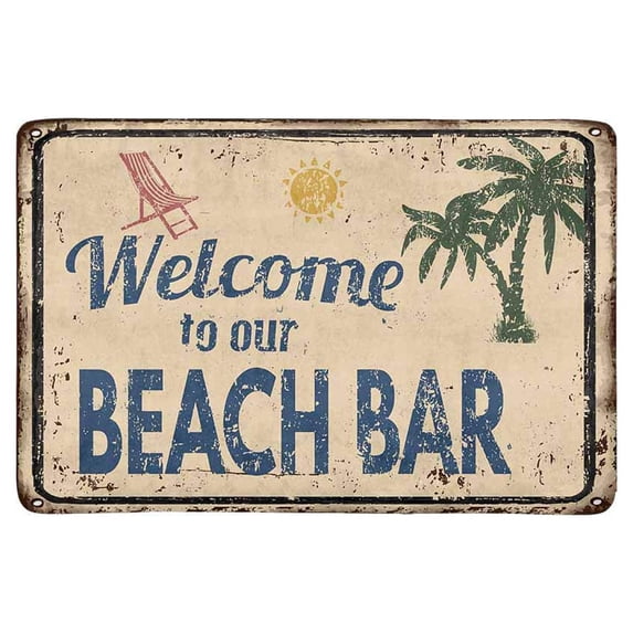 MKHERT Hawaiian Beach Bar Vintage Rusty Metal Sign with Palm Tree Doormat Rug Home Decor Floor Mat Bath Mat 23.6x15.7 inch
