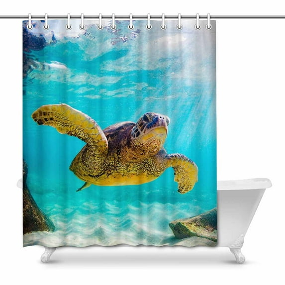 MKHERT Hawaiian Green Sea Turtle in The Sea Water Home Decor Waterproof Polyester Fabric Shower Curtain Bathroom Sets 66x72 inch