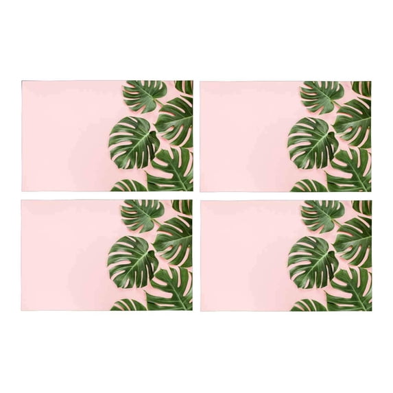 MKHERT Hawaiian Tropical Leaves Monstera On Pink Background Placemats Table Mats for Dining Room Kitchen Table Decoration 12x18 inch,Set of 4