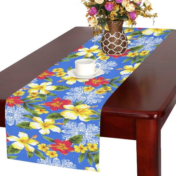 MKHERT Hibiscus Pattern Table Runner for Office Kitchen Dining Room Wedding Party 16x72 inch