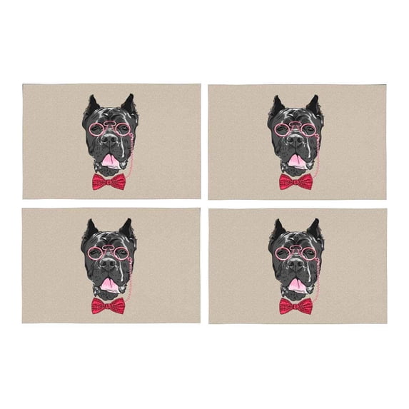 MKHERT Hipster Dog Cane Corso Breed with Glasses and Bow Tie Placemats Table Mats for Dining Room Kitchen Table Decoration 12x18 inch,Set of 4