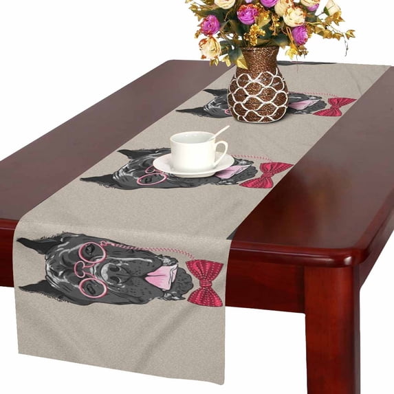 MKHERT Hipster Dog Cane Corso Breed with Glasses and Bow Tie Table Runner Home Decor for Home Kitchen Wedding Party Banquet Decoration 16x72 Inch
