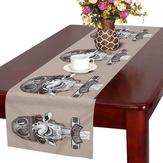 MKHERT Hipster Giraffe with Helmet of Racer On Beige Background Table Runner Home Decor for Home Kitchen Wedding Party Banquet Decoration 16x72 Inch