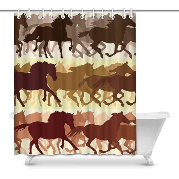 MKHERT Horizontal Banner Silhouette Herd Horses Racing Home Decor Waterproof Polyester Bathroom Shower Curtain Bath Decorations Hooks 60x72 inch