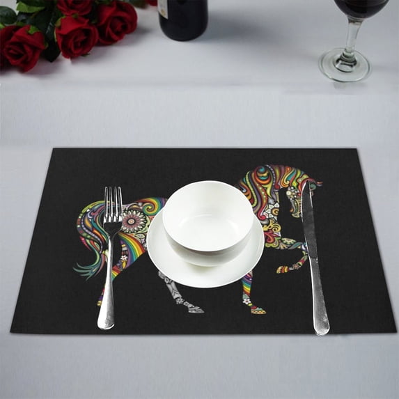 MKHERT Horse Silhouette with Mandala Flower Ornament Placemats Table Mats for Dining Room Kitchen Table Decoration 12x18 inch,Set of 4