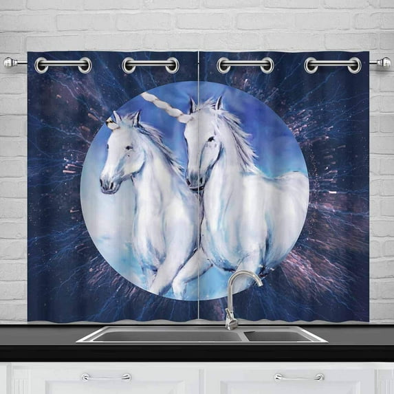 MKHERT Horse Window Curtain Kitchen Curtain 26x39 inch,Two Piece