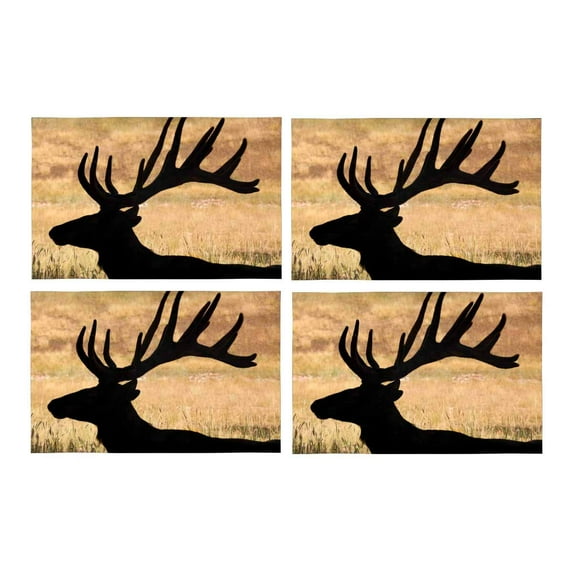 MKHERT Huge Bull Elk Silhouette with Velvet Antlers Placemats Table Mats for Dining Room Kitchen Table Decoration 12x18 inch,Set of 4