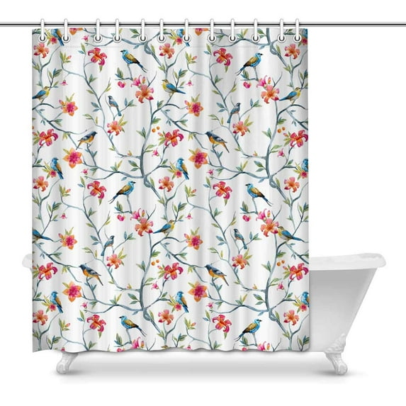 MKHERT Hummingbirds with Tree Braches and Pink Flowers House Decor Shower Curtain for Bathroom Decorative Bathroom Shower Curtain Set 60x72 inch