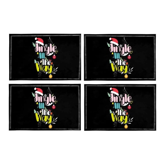 MKHERT Humorous Christmas Quote Jingle All The Way with Santa Hat Placemats Table Mats for Dining Room Kitchen Table Decoration 12x18 inch,Set of 4