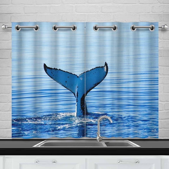 MKHERT Humpback Whale Window Curtain Kitchen Curtains Window Treatments 26x39 inch,Set of 2