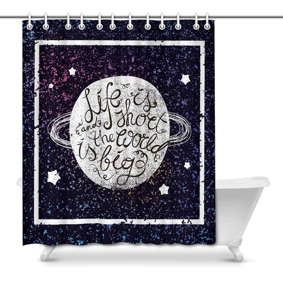MKHERT Inspirational Quote Life is Short and The World is Big on Space House Decor Shower Curtain for Bathroom Decorative Bathroom Shower Curtain Set 60x72 inch