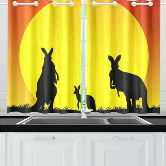 MKHERT Kangaroo Family Pattern Window Curtains Kitchen Curtain Room Bedroom Drapes Curtains 26x39 inch, 2 Piece