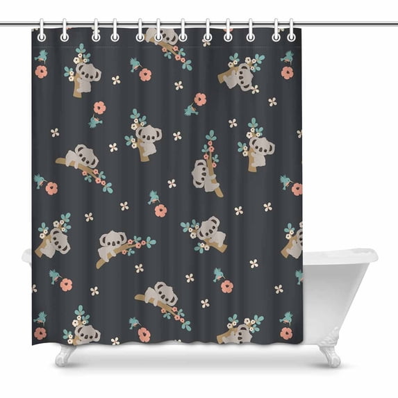 MKHERT Koala with Coral Flowers Climbing on Trees Waterproof Shower Curtain Decor Fabric Bathroom Set 60x72 inch