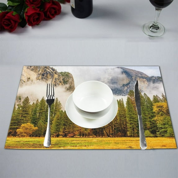 MKHERT Landscape Yosemite National Park Valley at Cloudy Autumn Morning Placemats Table Mats for Dining Room Kitchen Table Decoration 12x18 inch,Set of 4