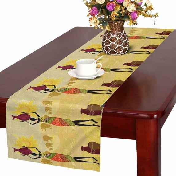 MKHERT Landscape with African Woman Elephant and Sun Table Runner Home Decor for Kitchen Dining Wedding Party 16x72 Inch