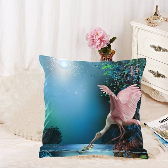 MKHERT Landscape with Pink Bird Throw Pillowcase Pillow Cover Cushion Couver 18x18 inch