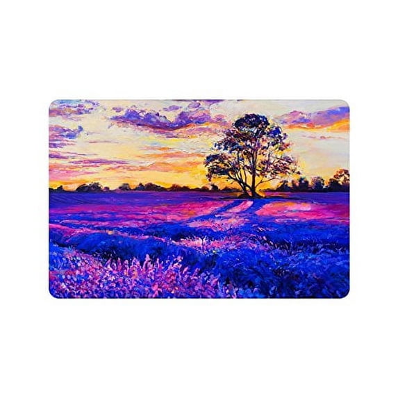 MKHERT Lavender Landscape Flowers Tree of Life in Sunset Doormat Rug Home Decor Floor Mat Bath Mat 23.6x15.7 inch