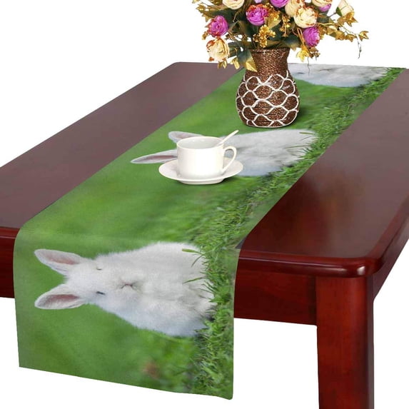 MKHERT Little Dwarf Rabbit Sitting Outdoors Funny Animal Table Runner Home Decor for Wedding Banquet Decoration 16x72 Inch