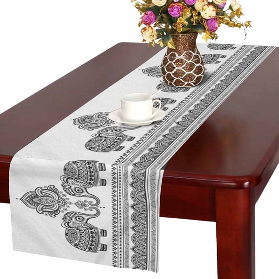 MKHERT Lotus Ethnic Elephant with African Tribal Paisley Ornament Table Runner Home Decor for Home Kitchen Dining Wedding Party 16x72 Inch